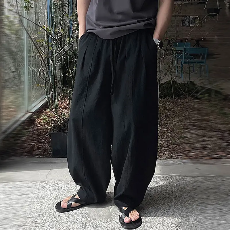 IEFB Korean Style Casual Men's Pants Simple Solid Color Men Lazy Trendy Versatile Loose Elastic Waist Lace-up Trousers 9W4021