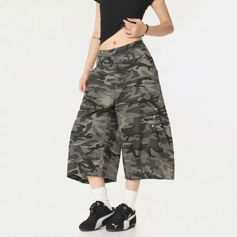 IEFB American Wide Leg Camouflage Workwear Shorts Men Women Summer New Trendy Streetwear Casual Short Pants Trend 9W2872