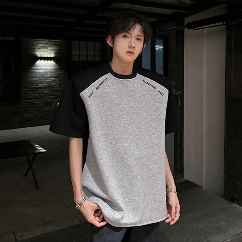 IEFB Loose Summer Trendy Men's T-shirt Short Sleeve Shoulder Pad Design Niche Contrasting Color T-shirts American Style 9W3739