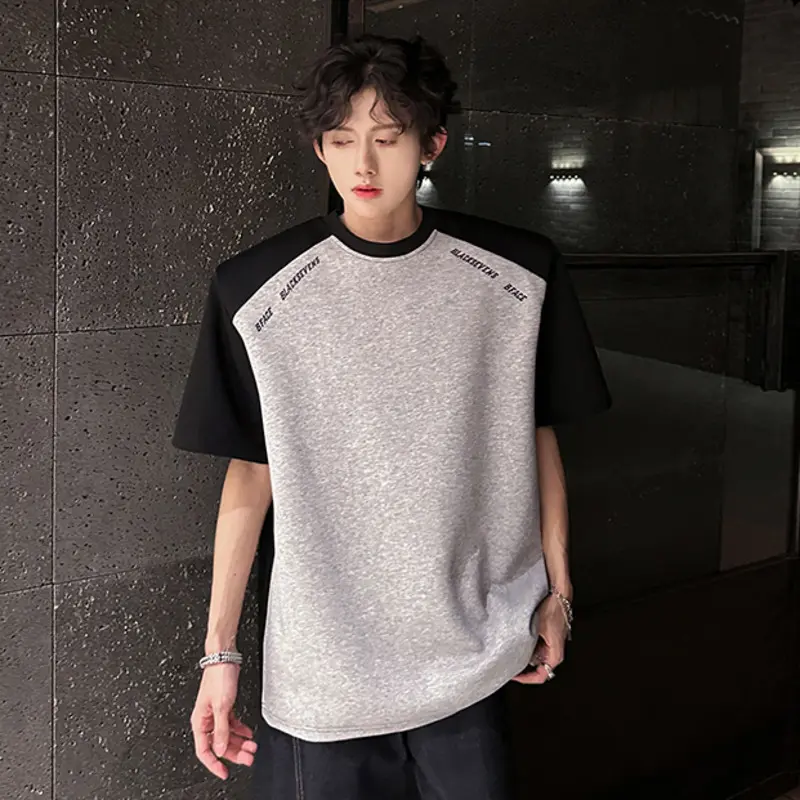 IEFB Loose Summer Trendy Men's T-shirt Short Sleeve Shoulder Pad Design Niche Contrasting Color T-shirts American Style 9W3739