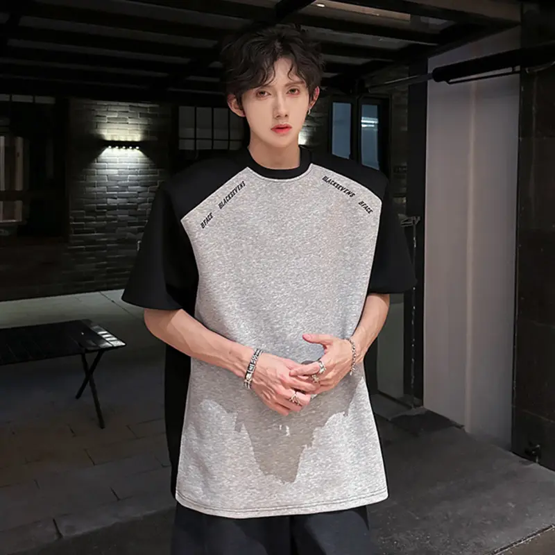 IEFB Loose Summer Trendy Men's T-shirt Short Sleeve Shoulder Pad Design Niche Contrasting Color T-shirts American Style 9W3739