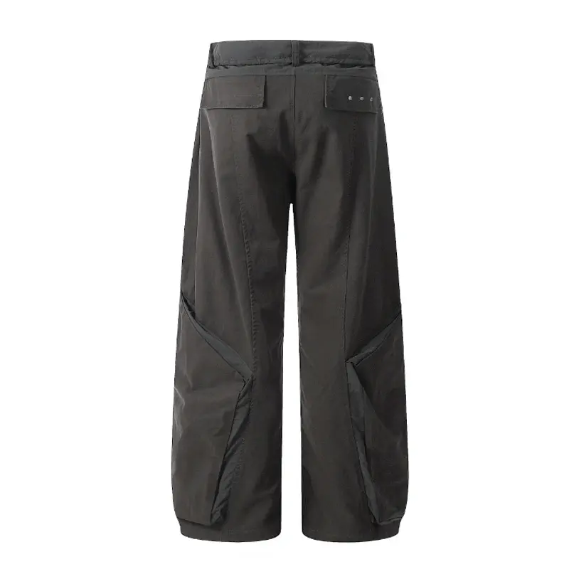 IEFB American Style Cargo Pants Men's Deconstructe Patchwork Drawstring Trouusers Wide-leg Summer Solid Color Male Bottom 9W3358
