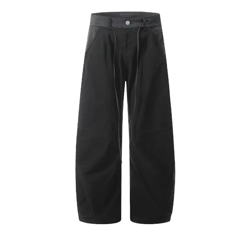 IEFB American Style Cargo Pants Men's Deconstructe Patchwork Drawstring Trouusers Wide-leg Summer Solid Color Male Bottom 9W3358