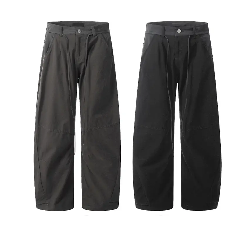IEFB American Style Cargo Pants Men's Deconstructe Patchwork Drawstring Trouusers Wide-leg Summer Solid Color Male Bottom 9W3358