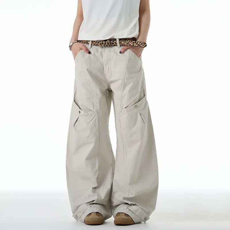 IEFB American New Chic Straight Men's Overalls Trendy Brand Pleated Washed Oversized Curved Knife Pants Safari Style 9W3459