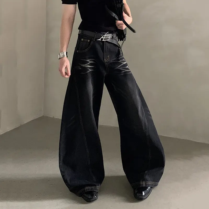 IEFB Simple Men Denim Pants Solid Color Washing Casual Wide Leg Trousers Straight All-match Loose Male Curved-knife Jeans 9W3826
