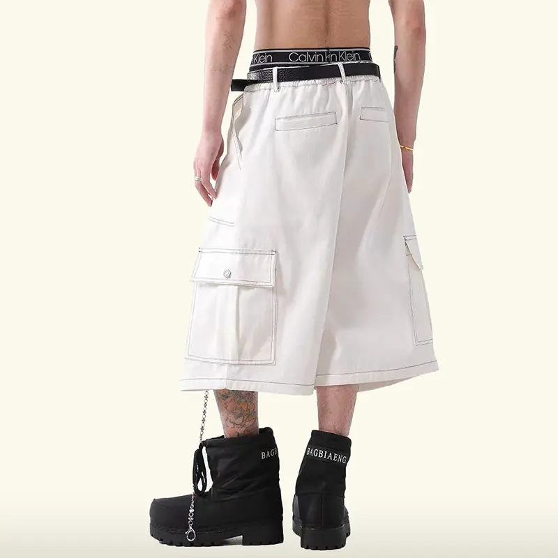 IEFB Fashion Men's Casual Shorts Solid Color Lager Pockets Cropped Trousers Summer American Style Wide Leg Male Bottom 9W3982