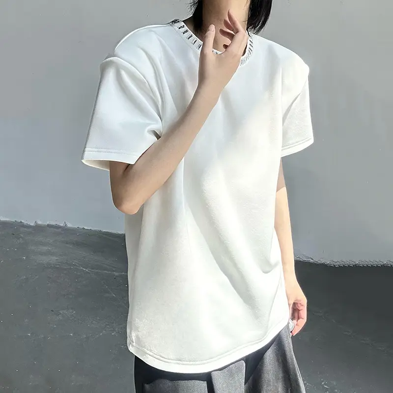 IEFB Diamonds Design Men's Tees Round Neck Solid Color Personalized Short Sleeved Loose All-match Pullover Male T-shirts 9W2953