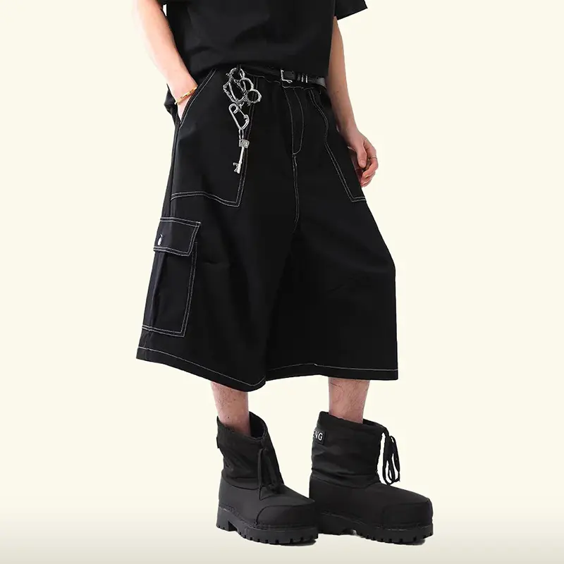 IEFB Fashion Men's Casual Shorts Solid Color Lager Pockets Cropped Trousers Summer American Style Wide Leg Male Bottom 9W3982