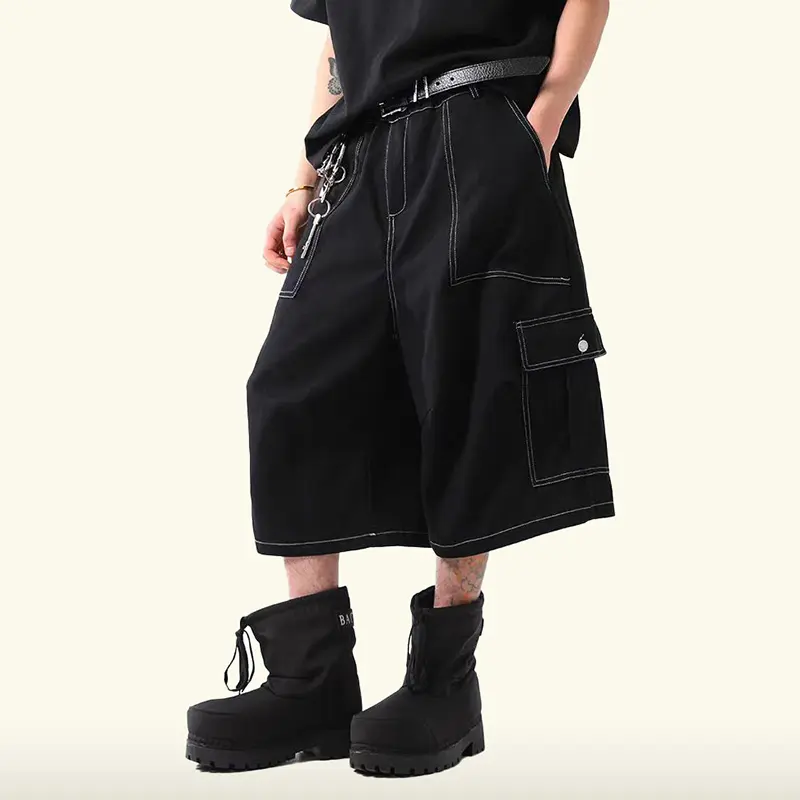 IEFB Fashion Men's Casual Shorts Solid Color Lager Pockets Cropped Trousers Summer American Style Wide Leg Male Bottom 9W3982