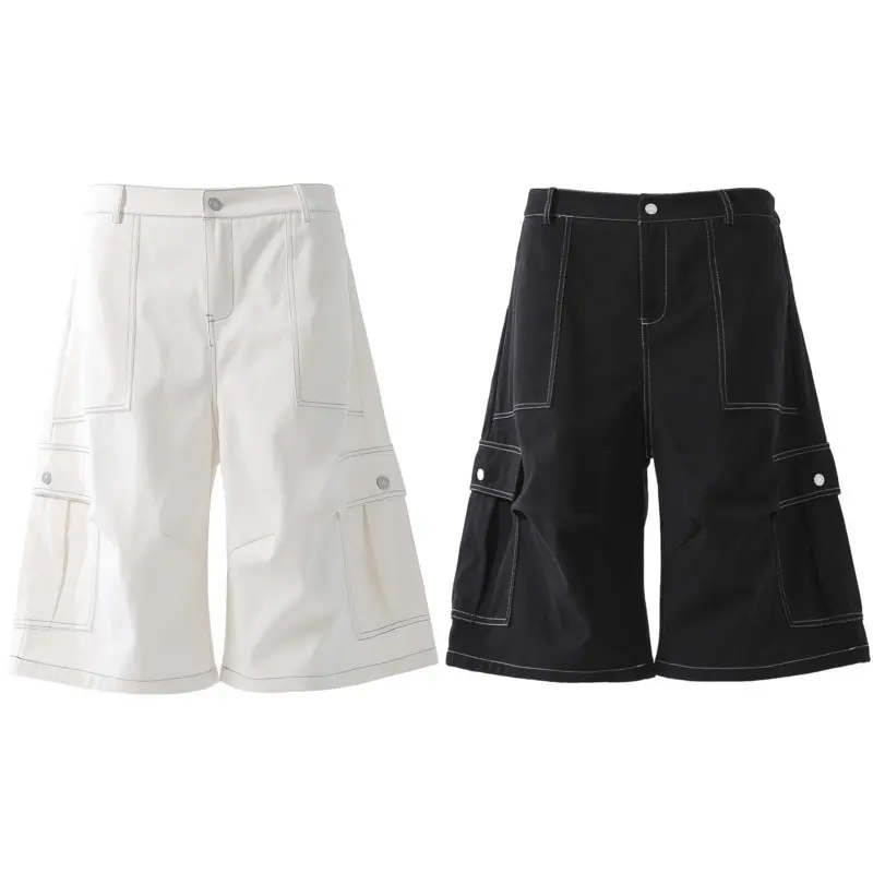 IEFB Fashion Men's Casual Shorts Solid Color Lager Pockets Cropped Trousers Summer American Style Wide Leg Male Bottom 9W3982