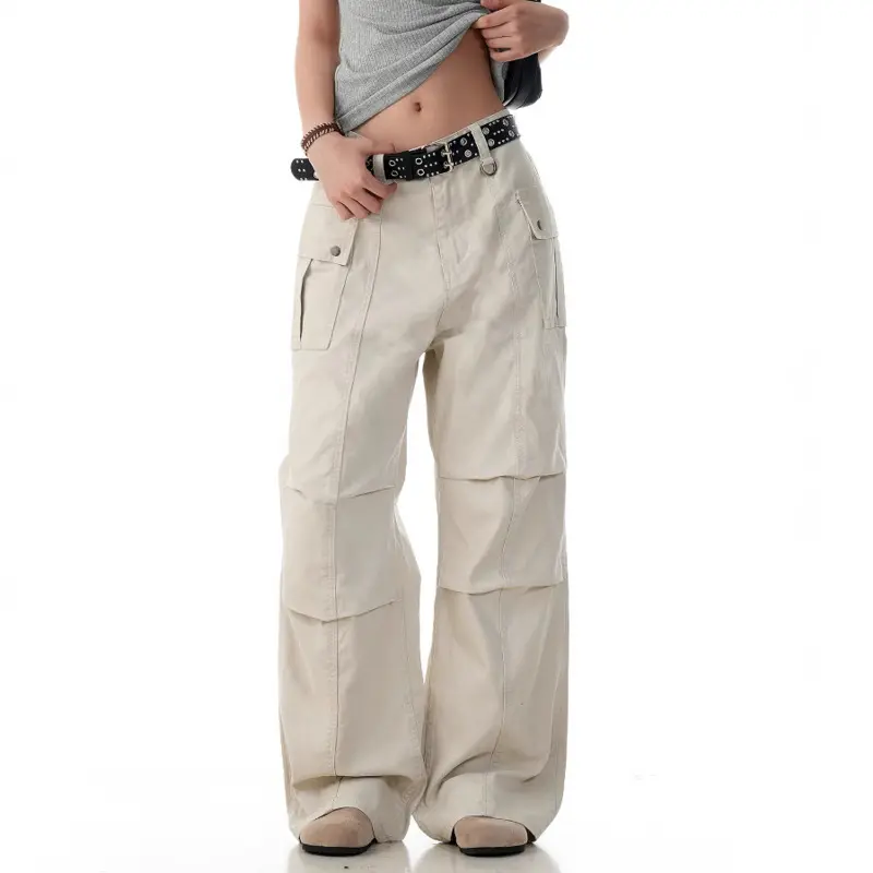 IEFB Simple Men's Casual Trousers Solid Color Pleated Design Side Pockets Cleanfit Washing Straight Wide Leg Male Bottom 9W2808