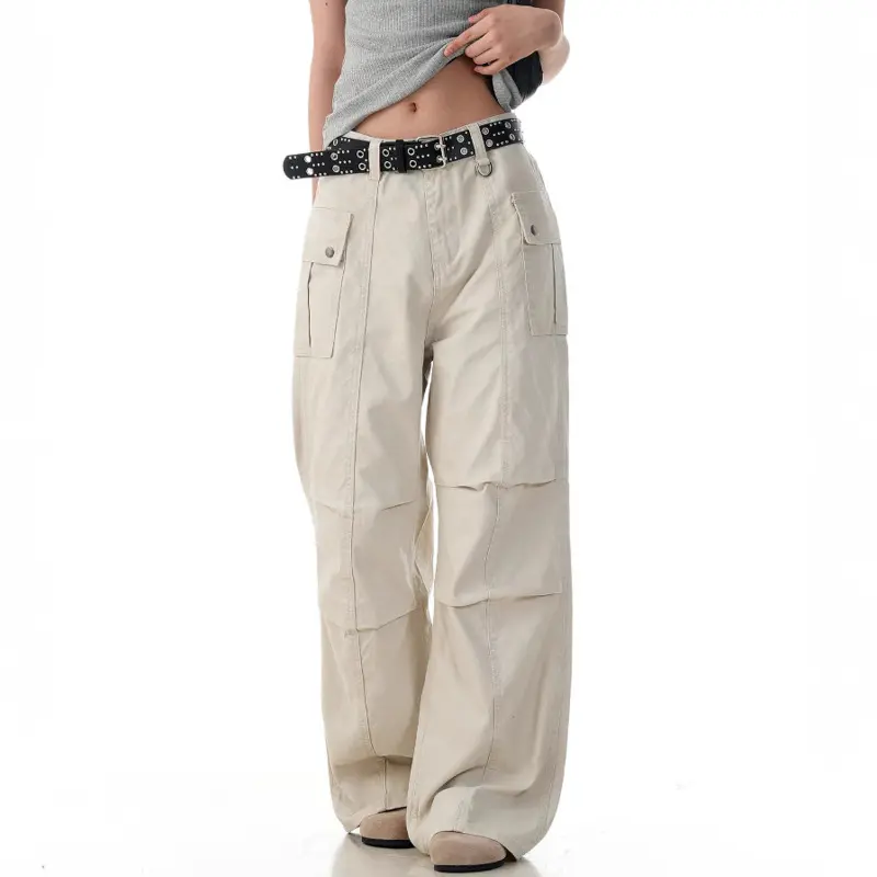 IEFB Simple Men's Casual Trousers Solid Color Pleated Design Side Pockets Cleanfit Washing Straight Wide Leg Male Bottom 9W2808