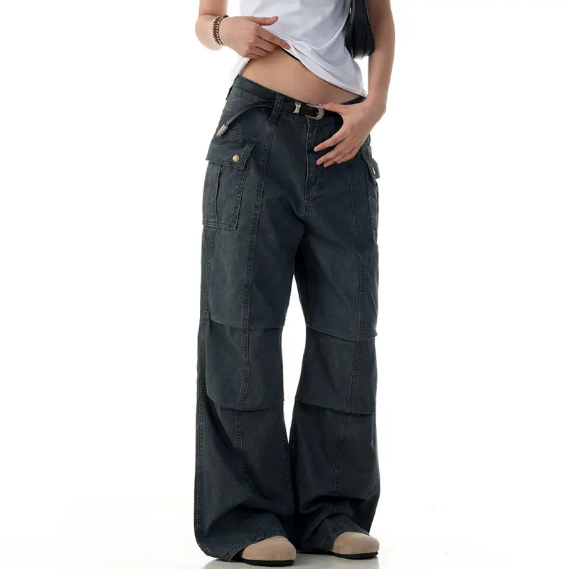 IEFB Simple Men's Casual Trousers Solid Color Pleated Design Side Pockets Cleanfit Washing Straight Wide Leg Male Bottom 9W2808