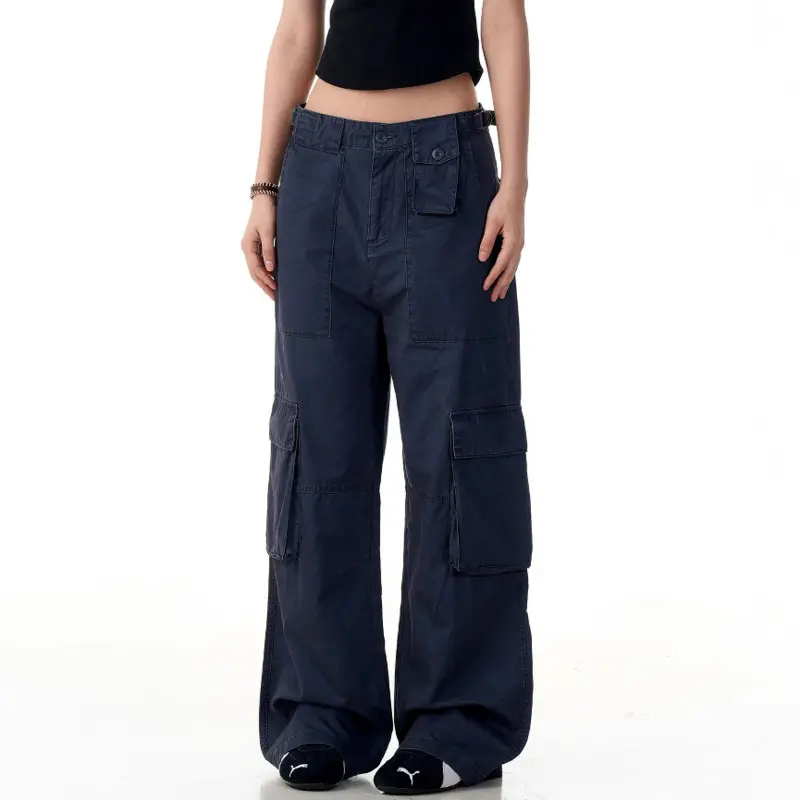 IEFB Men's Cargo Trousers Multi-pocket Solid Color Belts Design American Style Wide Leg Cleanfit Male Straight Male Pants 9W2800