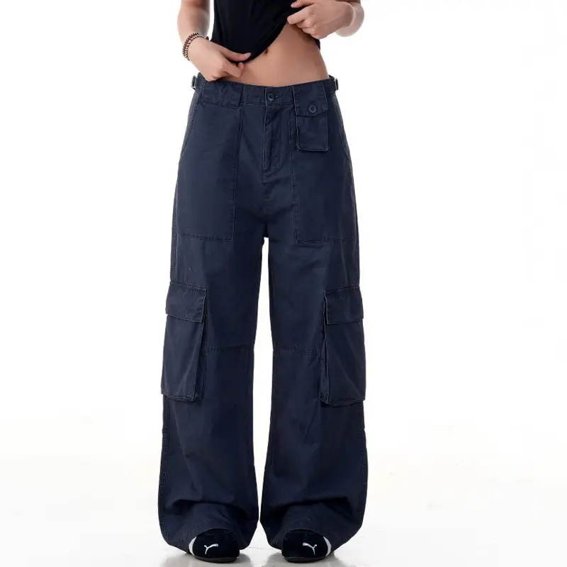 IEFB Men's Cargo Trousers Multi-pocket Solid Color Belts Design American Style Wide Leg Cleanfit Male Straight Male Pants 9W2800