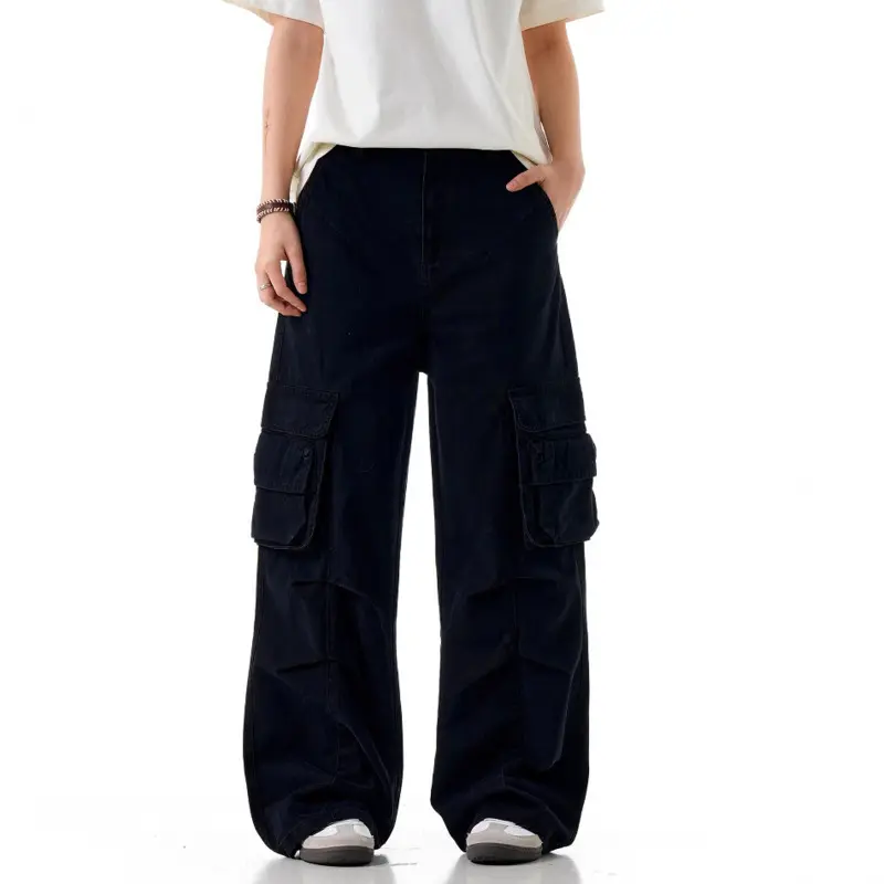 IEFB Deconstructive Multi Pockets Cargo Pants Men Loose Straight Leg American Pleated Design Overalls Summer Solid Color 9W3012