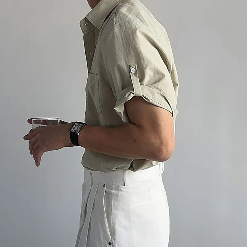 IEFB Simple Men's Shirts Turn-down Collar Short Sleeved Casual Korean Style Solid Color Single Breasted Loose Male Tops 9W4261