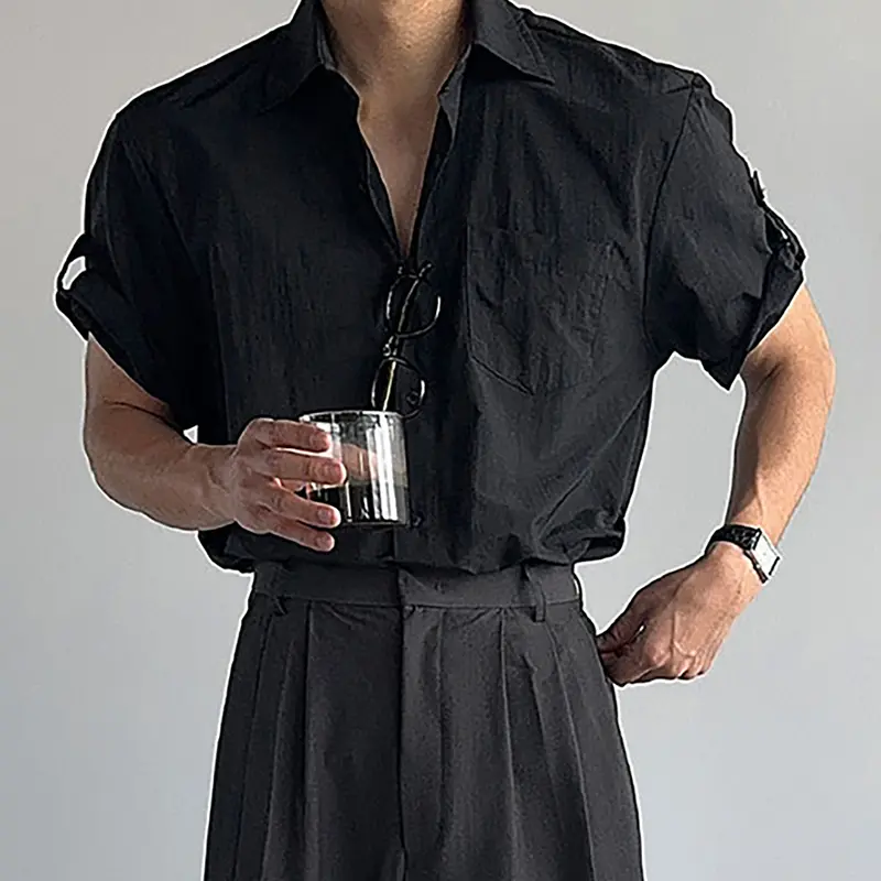 IEFB Simple Men's Shirts Turn-down Collar Short Sleeved Casual Korean Style Solid Color Single Breasted Loose Male Tops 9W4261