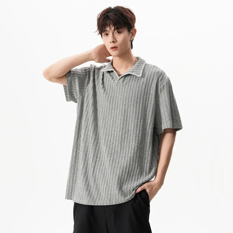 IEFB Men's T-shirts Turn-down Collar Korean Style Texture Solid Color Casual Tees Short Sleeved Cleanfit Loose Male Tops 9W3525