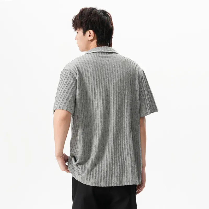 IEFB Men's T-shirts Turn-down Collar Korean Style Texture Solid Color Casual Tees Short Sleeved Cleanfit Loose Male Tops 9W3525