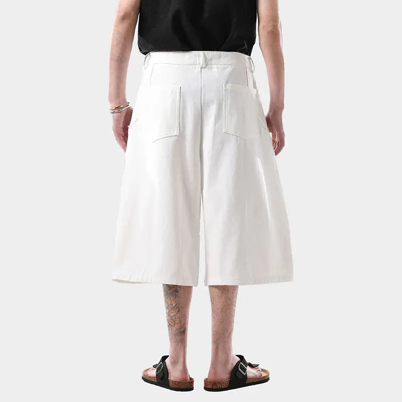 IEFB American Style Men's Casual Shorts Pleated Design Solid Color Cropped Trousers Wide Leg Loose Male Pants Summer New 9W3978