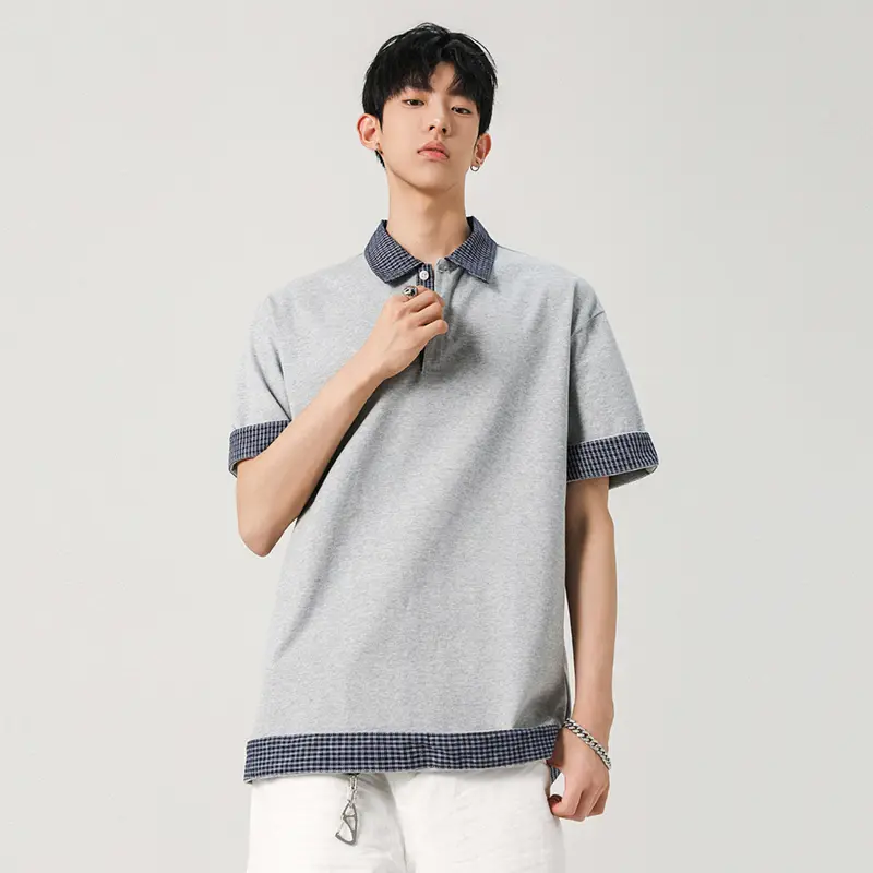 IEFB Fake Two-piece Men's Tops Turn-down Collar Plaid Contrast Color Short Sleeved Tees Casual Button Male Niche T-shirts 9W2880