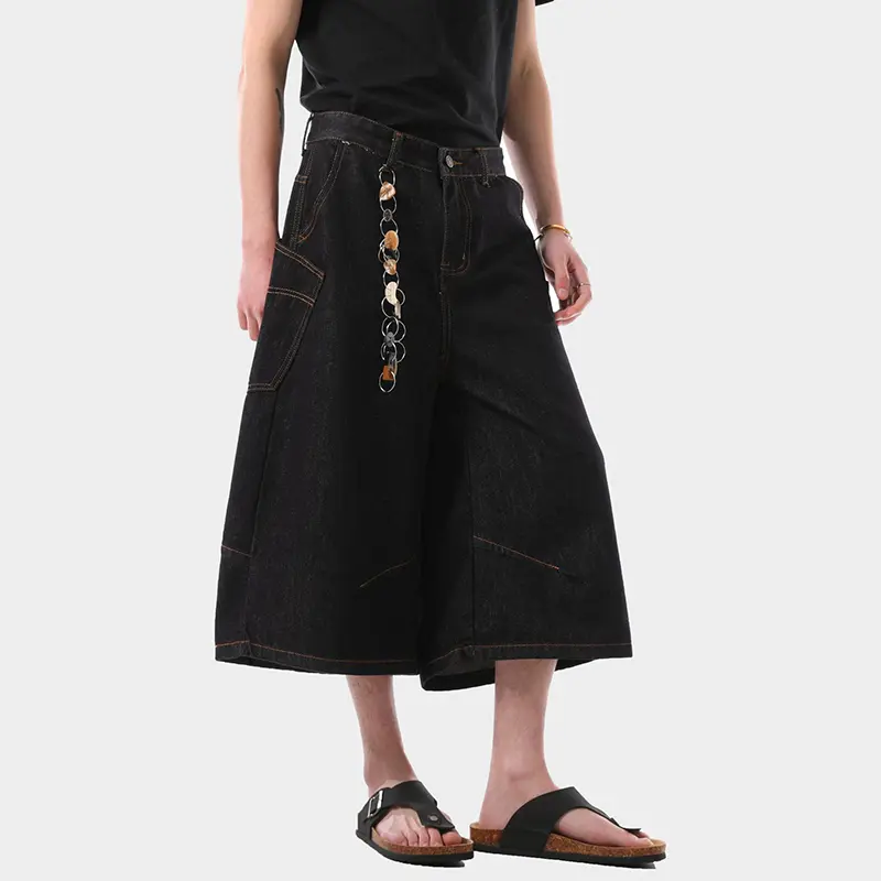 IEFB American Style Men's Denim Shorts Solid Color Side Pocket Washing All-match Straight Leg Loose Male Trousers Summer 9W3976