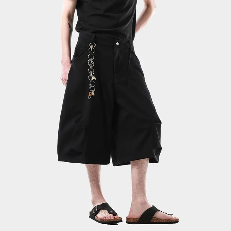 IEFB American Style Men's Casual Shorts Pleated Design Solid Color Cropped Trousers Wide Leg Loose Male Pants Summer New 9W3978