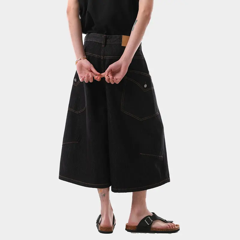 IEFB American Style Men's Denim Shorts Solid Color Side Pocket Washing All-match Straight Leg Loose Male Trousers Summer 9W3976