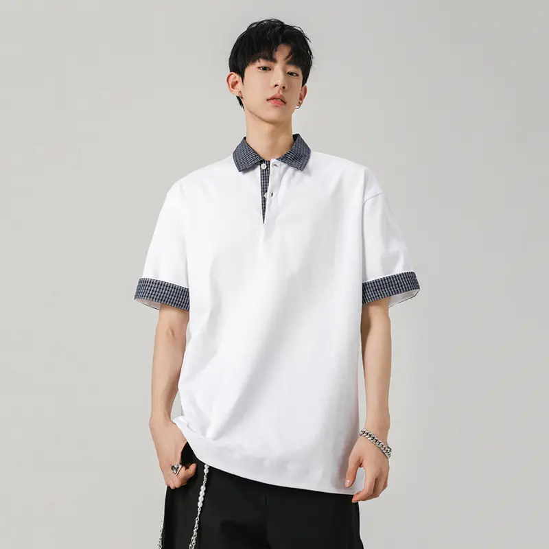 IEFB Fake Two-piece Men's Tops Turn-down Collar Plaid Contrast Color Short Sleeved Tees Casual Button Male Niche T-shirts 9W2880