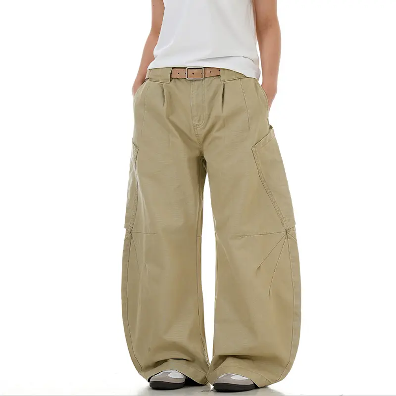 IEFB Simple Men Casual Pants Solid Color Lager Pockets Deconstruction Curved Knife Trousers Straight Wide Leg Male Bottom 9W2971