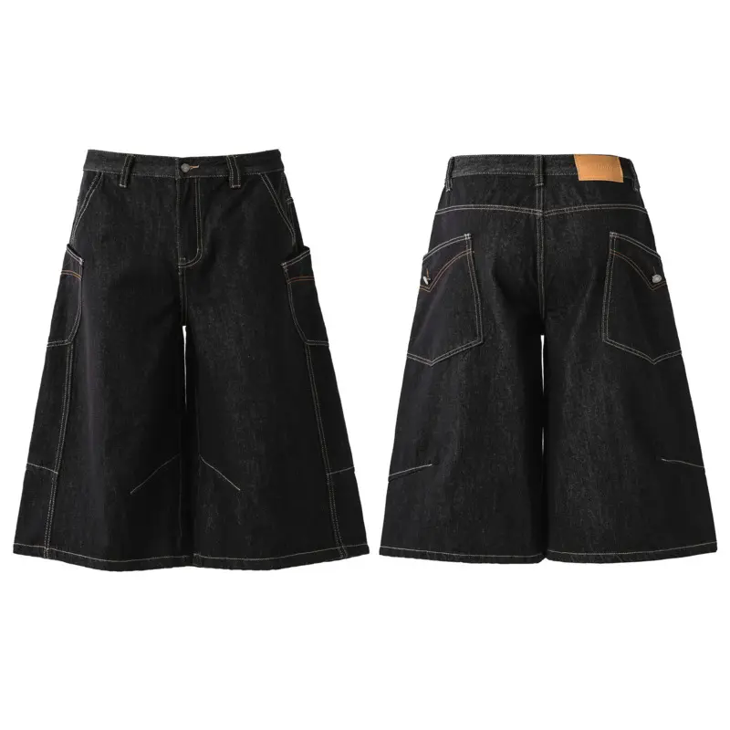 IEFB American Style Men's Denim Shorts Solid Color Side Pocket Washing All-match Straight Leg Loose Male Trousers Summer 9W3976