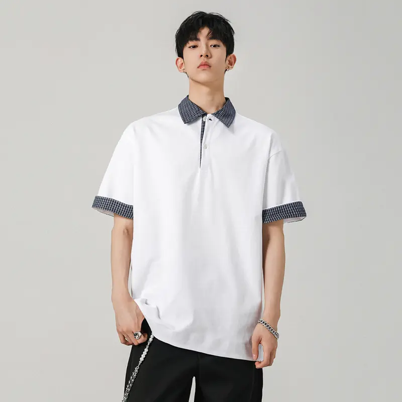 IEFB Fake Two-piece Men's Tops Turn-down Collar Plaid Contrast Color Short Sleeved Tees Casual Button Male Niche T-shirts 9W2880