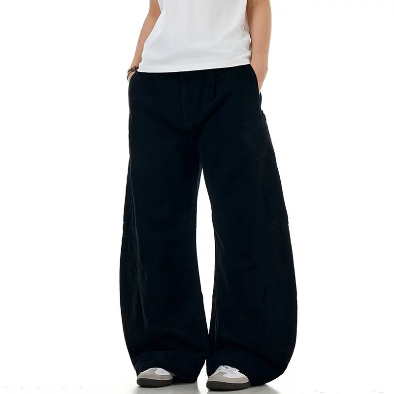 IEFB Simple Men Casual Pants Solid Color Lager Pockets Deconstruction Curved Knife Trousers Straight Wide Leg Male Bottom 9W2971