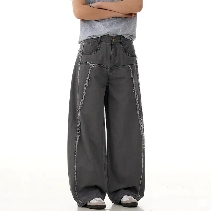 IEFB Distressed Centerline Ragged-edge Segmented Cargo Pants Men's Wear Solid Color New Fashion Tide Summer Overalls 9W3051