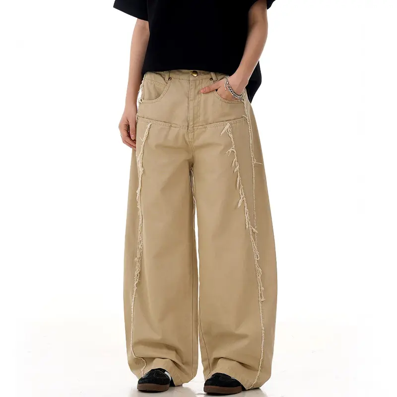 IEFB Distressed Centerline Ragged-edge Segmented Cargo Pants Men's Wear Solid Color New Fashion Tide Summer Overalls 9W3051