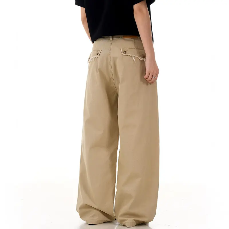 IEFB Distressed Centerline Ragged-edge Segmented Cargo Pants Men's Wear Solid Color New Fashion Tide Summer Overalls 9W3051