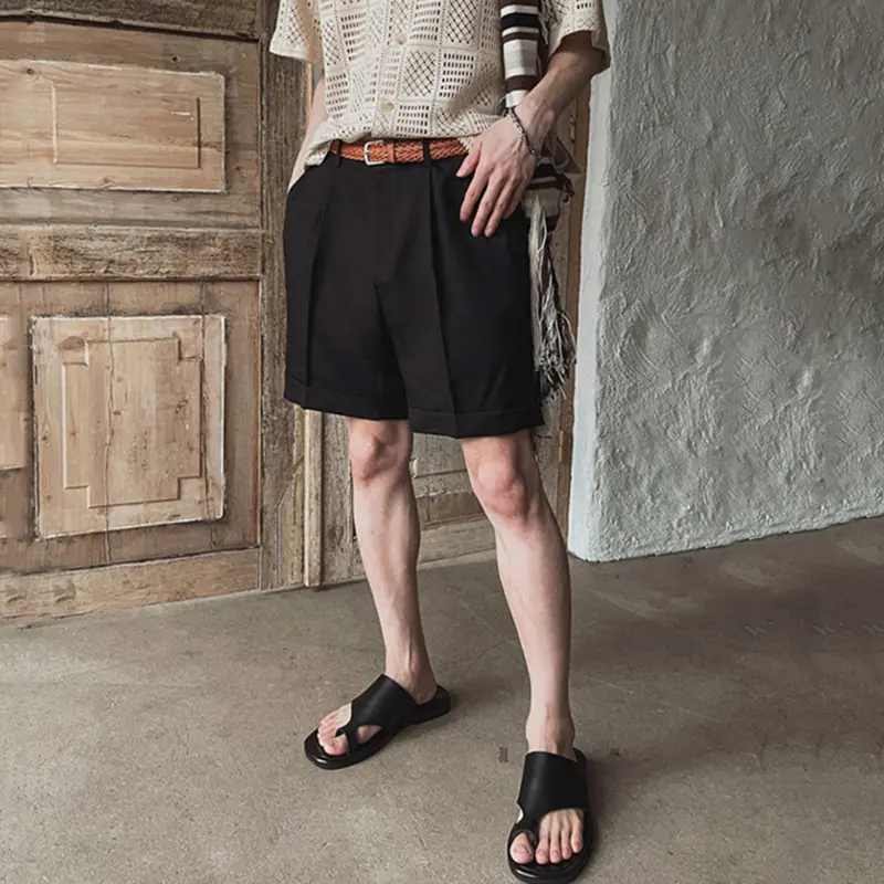 IEFB New Summer Men's Pleated Design Solid Color Casual Menswear Straight Wide Leg Loose Simple Male Trousers Cleanfit 9W3658