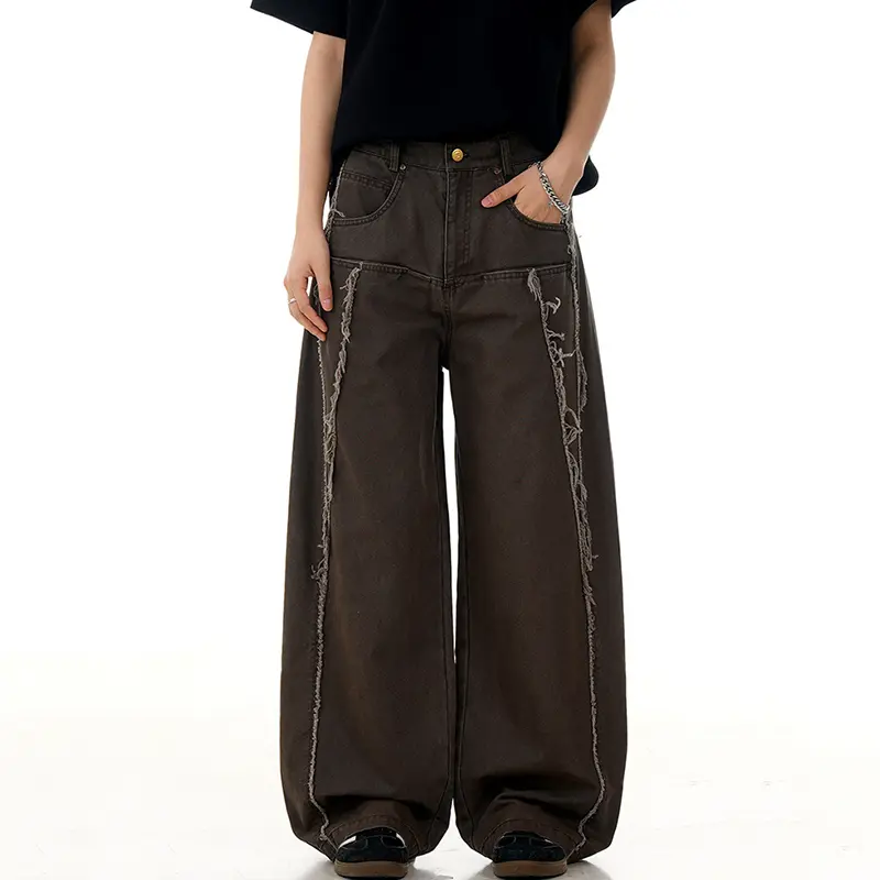 IEFB Distressed Centerline Ragged-edge Segmented Cargo Pants Men's Wear Solid Color New Fashion Tide Summer Overalls 9W3051