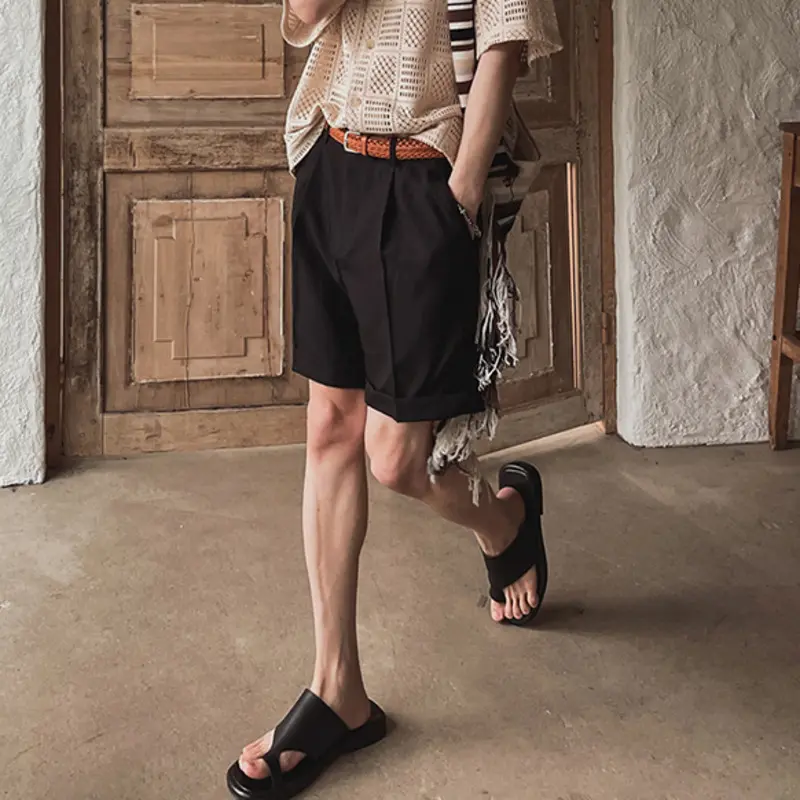 IEFB New Summer Men's Pleated Design Solid Color Casual Menswear Straight Wide Leg Loose Simple Male Trousers Cleanfit 9W3658