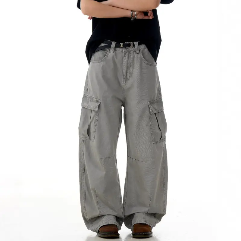 IEFB American Style Men's Casual Trousers Solid Color Side Pockets Curved Knife Pants High Waist Straight Male Bottom New 9W2979