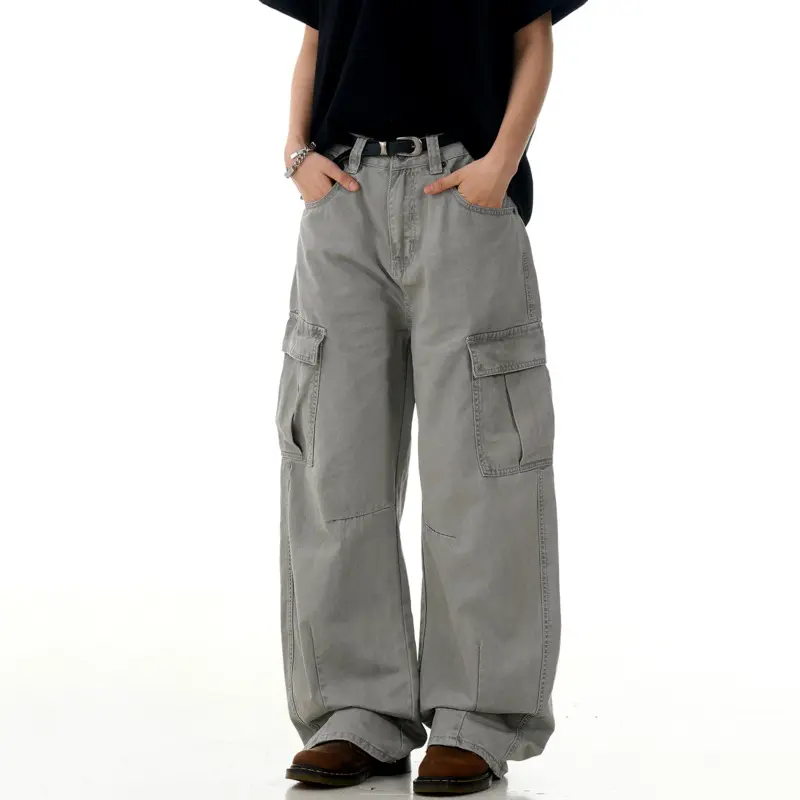 IEFB American Style Men's Casual Trousers Solid Color Side Pockets Curved Knife Pants High Waist Straight Male Bottom New 9W2979
