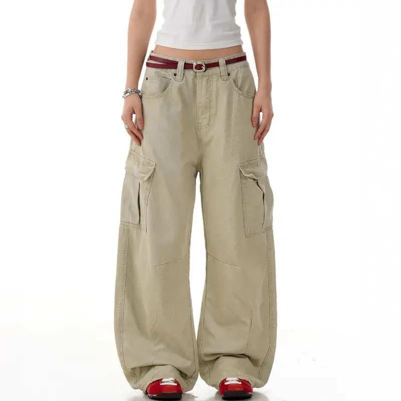 IEFB American Style Men's Casual Trousers Solid Color Side Pockets Curved Knife Pants High Waist Straight Male Bottom New 9W2979