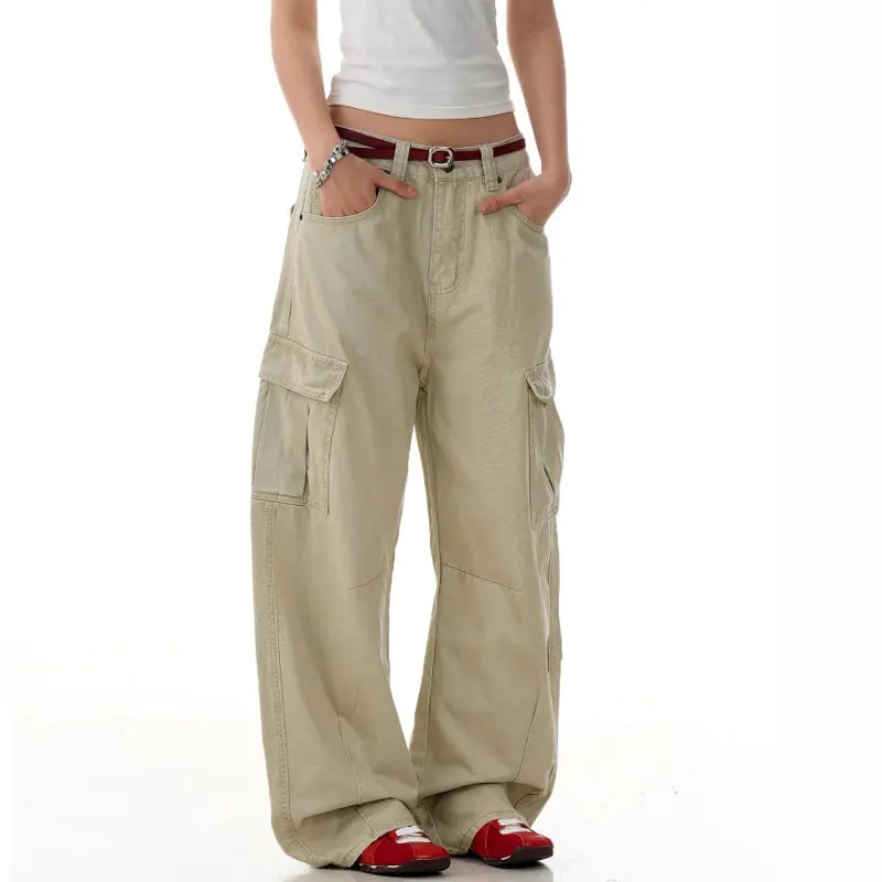 IEFB American Style Men's Casual Trousers Solid Color Side Pockets Curved Knife Pants High Waist Straight Male Bottom New 9W2979