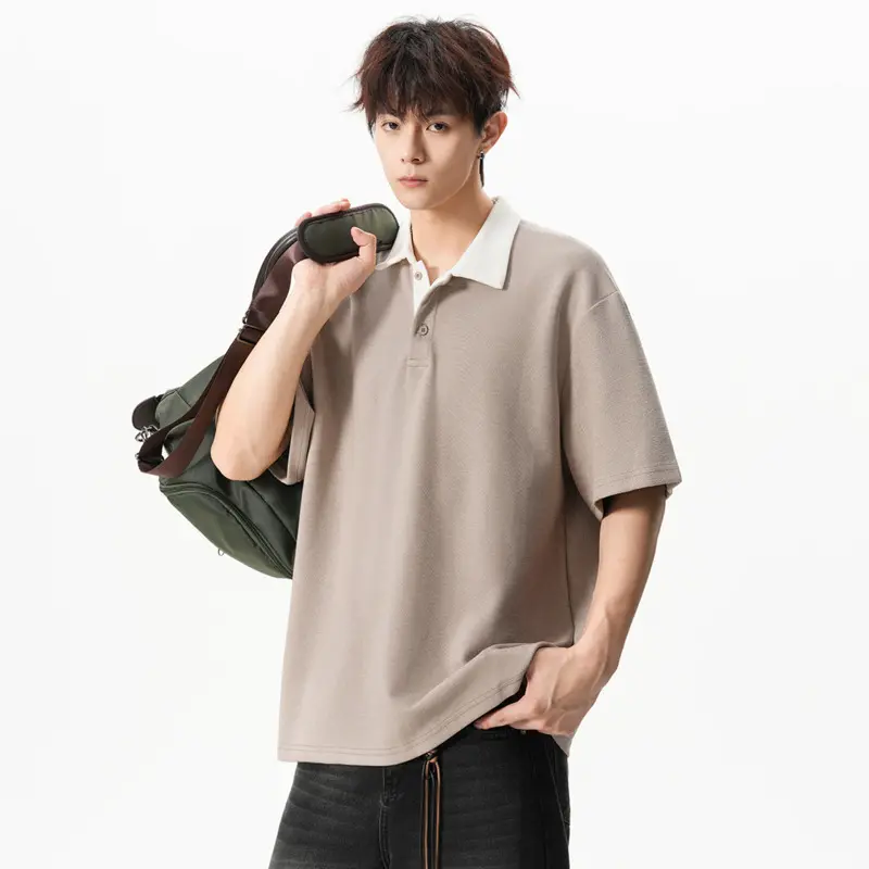 IEFB Korean Style Men's Tees Turn-down Collar Contrast Color Button Design Casual Tops Short Sleeved Loose Male T-shirts 9W3527