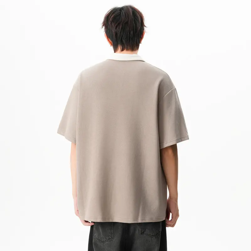 IEFB Korean Style Men's Tees Turn-down Collar Contrast Color Button Design Casual Tops Short Sleeved Loose Male T-shirts 9W3527