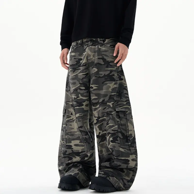 IEFB American Style Men's Cargo Pants Camouflage Vintage Casual Reverse-wear Design Side Pockets Loose Male Trousers Tide 9W3588