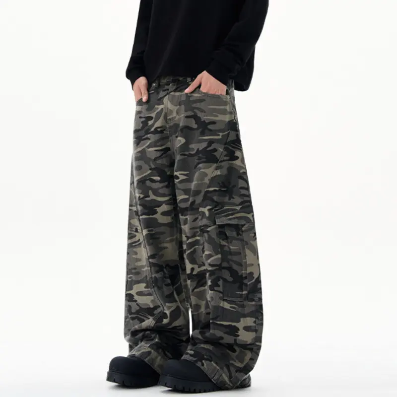 IEFB American Style Men's Cargo Pants Camouflage Vintage Casual Reverse-wear Design Side Pockets Loose Male Trousers Tide 9W3588