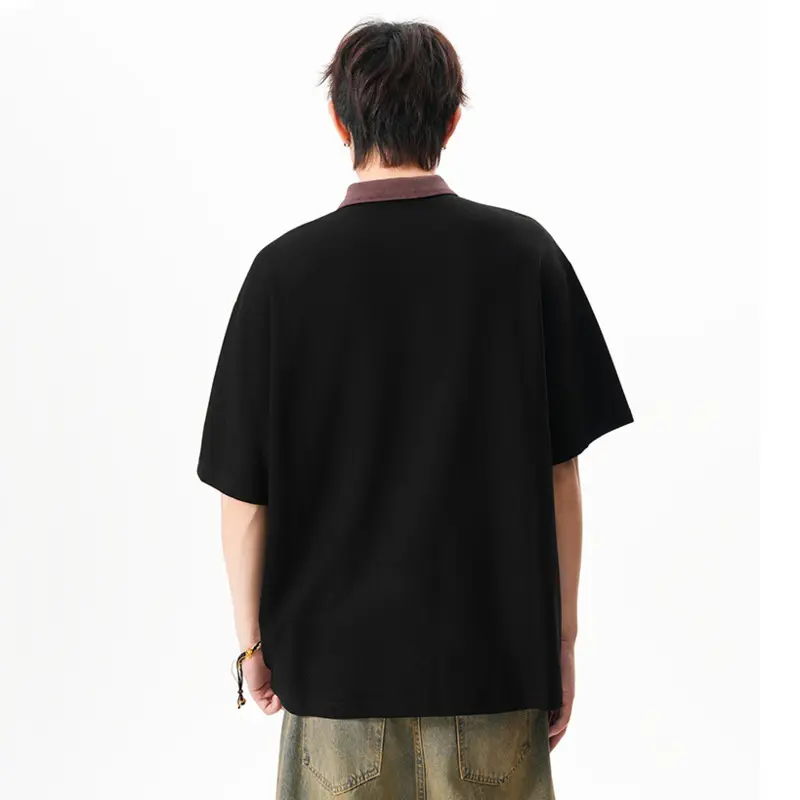 IEFB Korean Style Men's Tees Turn-down Collar Contrast Color Button Design Casual Tops Short Sleeved Loose Male T-shirts 9W3527
